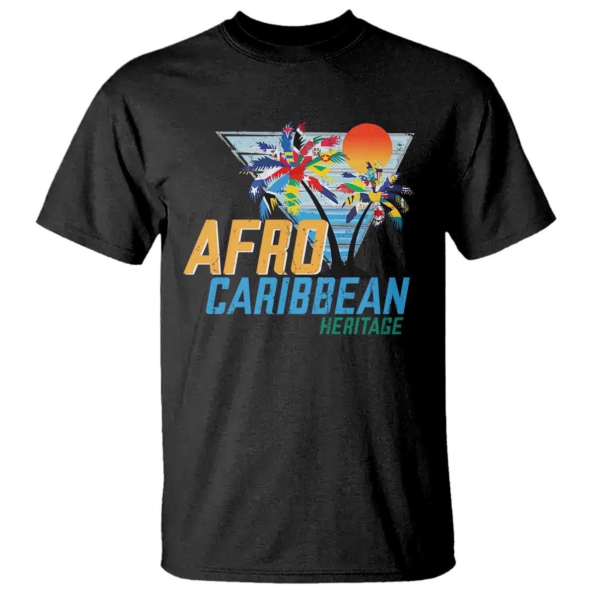 Funny Afro Caribbean Heritage T Shirt Caribbean Island Pride Flags Palm Tree - Wonder Print Shop