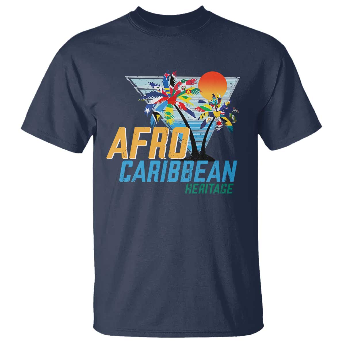 Funny Afro Caribbean Heritage T Shirt Caribbean Island Pride Flags Palm Tree - Wonder Print Shop