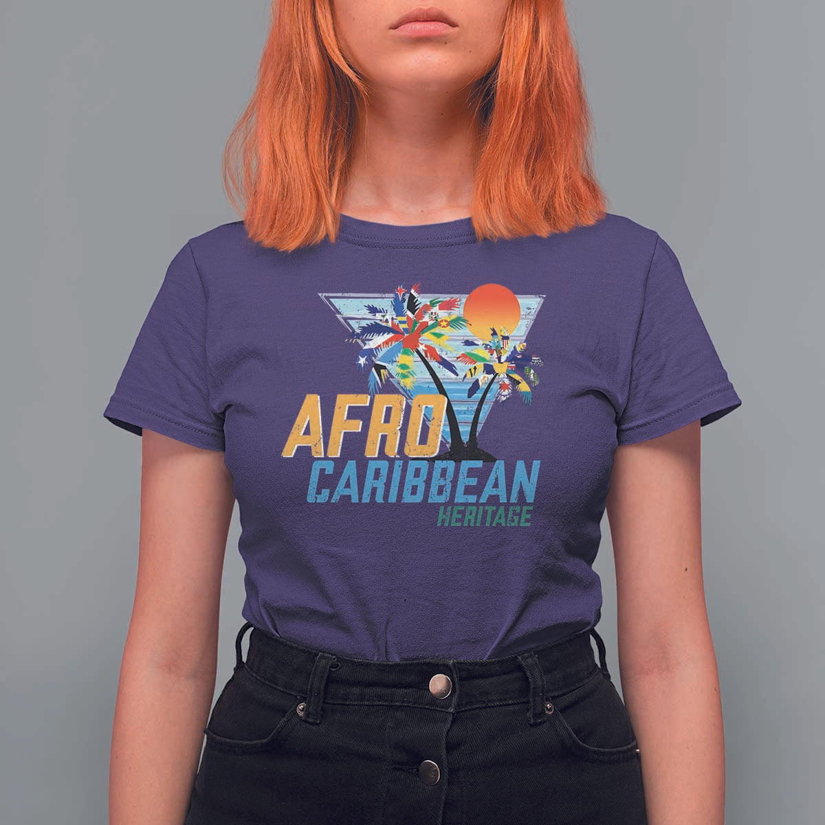 Funny Afro Caribbean Heritage T Shirt For Women Caribbean Island Pride Flags Palm Tree - Wonder Print Shop