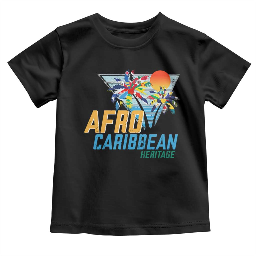 Funny Afro Caribbean Heritage Toddler T Shirt Caribbean Island Pride Flags Palm Tree - Wonder Print Shop
