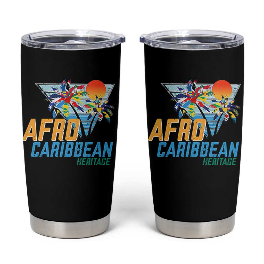 Funny Afro Caribbean Heritage Tumbler Cup Caribbean Island Pride Flags Palm Tree - Wonder Print Shop