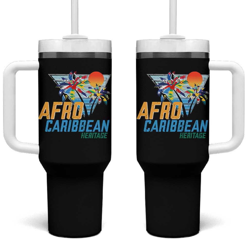 Funny Afro Caribbean Heritage Tumbler With Handle Caribbean Island Pride Flags Palm Tree - Wonder Print Shop