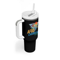 Funny Afro Caribbean Heritage Tumbler With Handle Caribbean Island Pride Flags Palm Tree - Wonder Print Shop