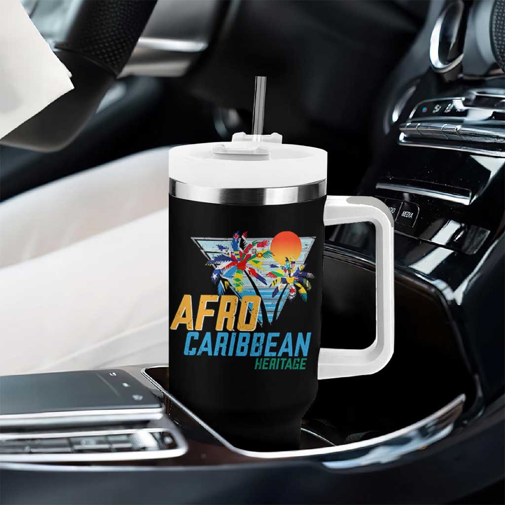 Funny Afro Caribbean Heritage Tumbler With Handle Caribbean Island Pride Flags Palm Tree - Wonder Print Shop