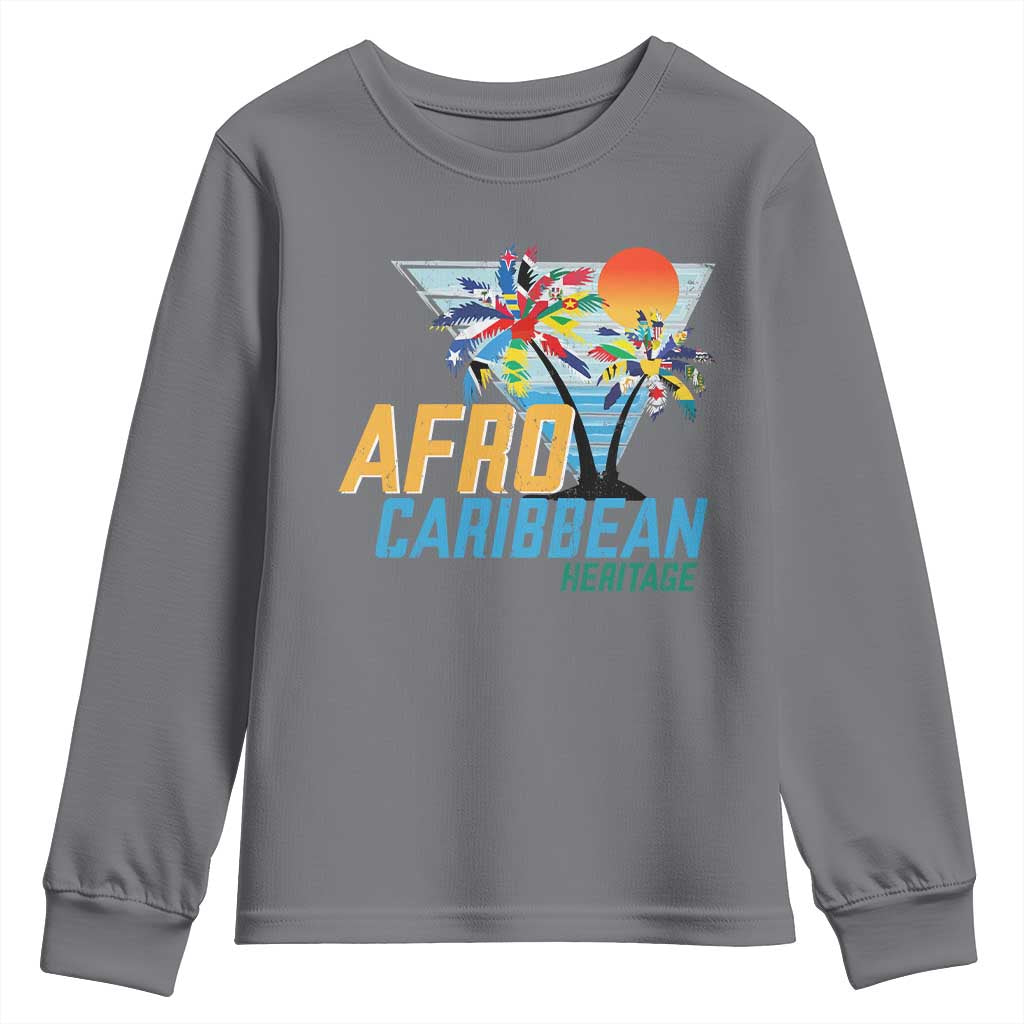Funny Afro Caribbean Heritage Youth Sweatshirt Caribbean Island Pride Flags Palm Tree - Wonder Print Shop
