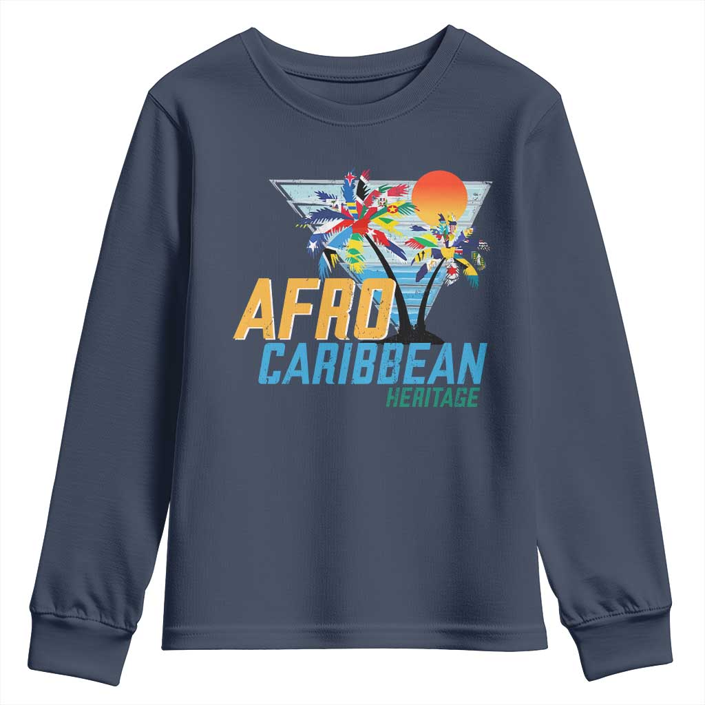 Funny Afro Caribbean Heritage Youth Sweatshirt Caribbean Island Pride Flags Palm Tree - Wonder Print Shop