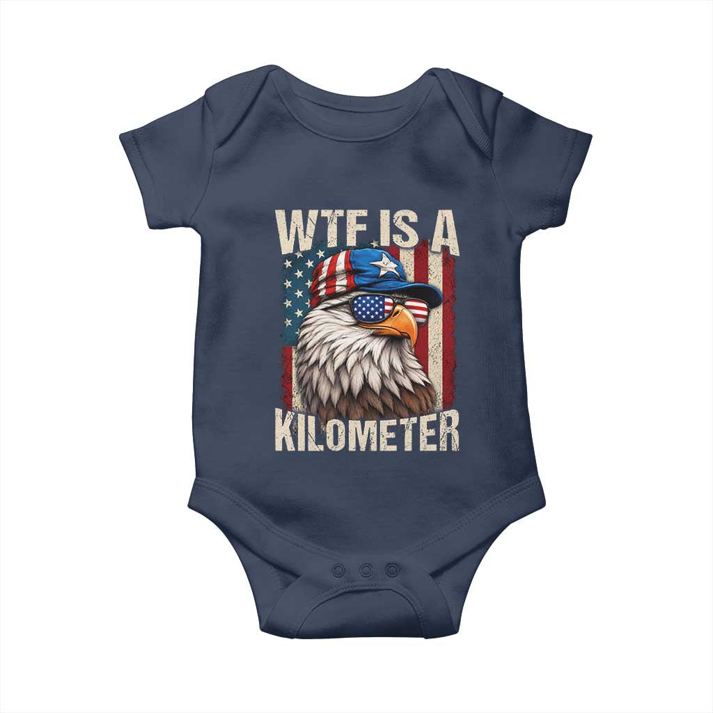 WTF Is A Kilometer Baby Onesie Bald Eagle 4th of July Funny USA Patriotic