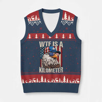 WTF Is A Kilometer V-Neck Knit Sweater Vest Bald Eagle 4th of July Funny USA Patriotic