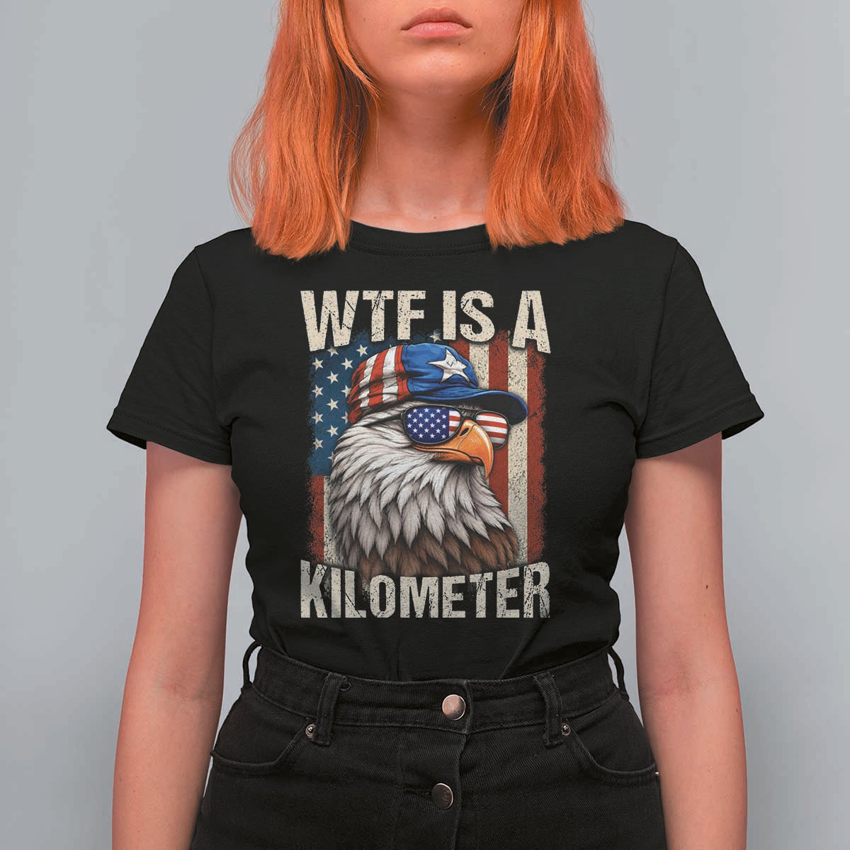 WTF Is A Kilometer T Shirt For Women Bald Eagle 4th of July Funny USA Patriotic