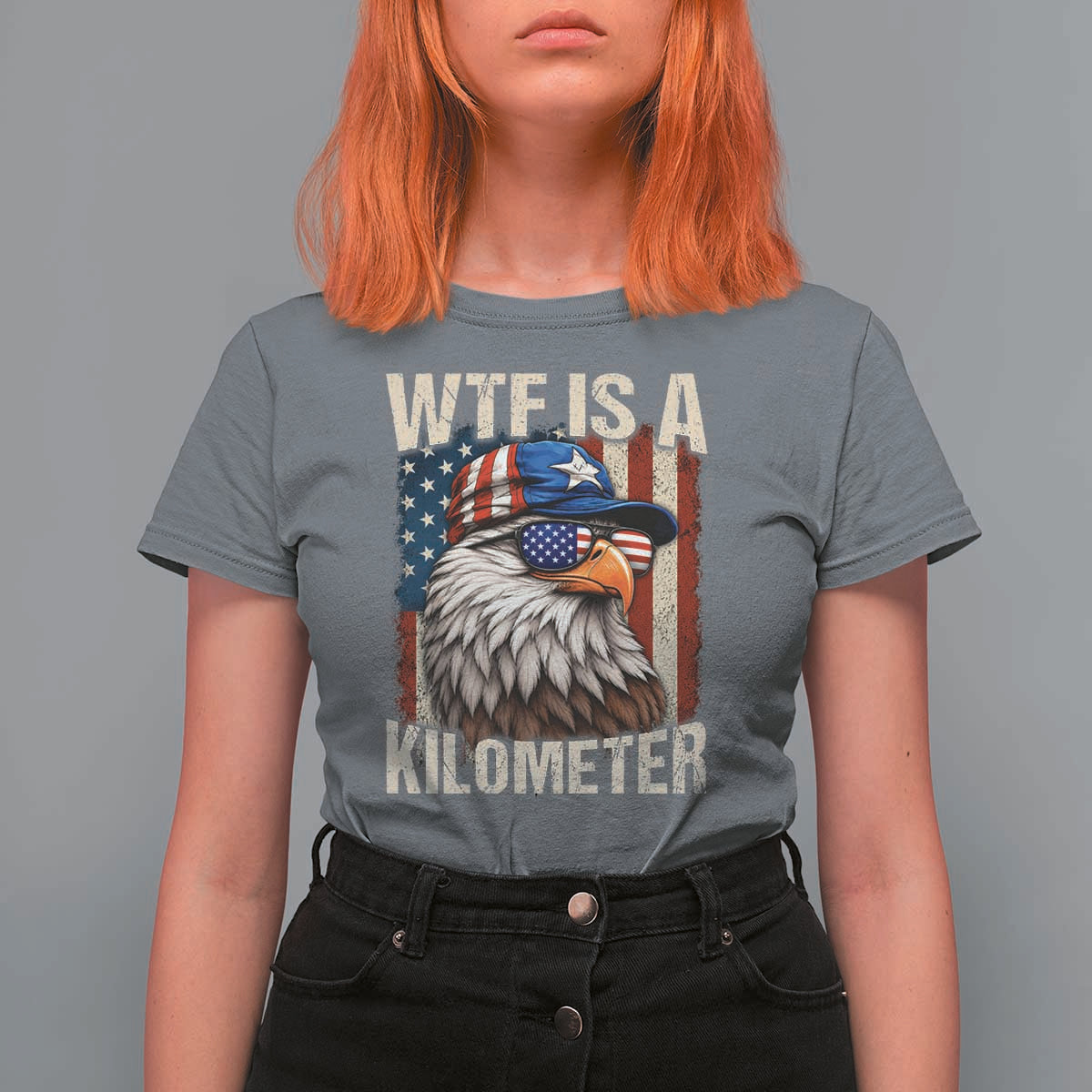WTF Is A Kilometer T Shirt For Women Bald Eagle 4th of July Funny USA Patriotic