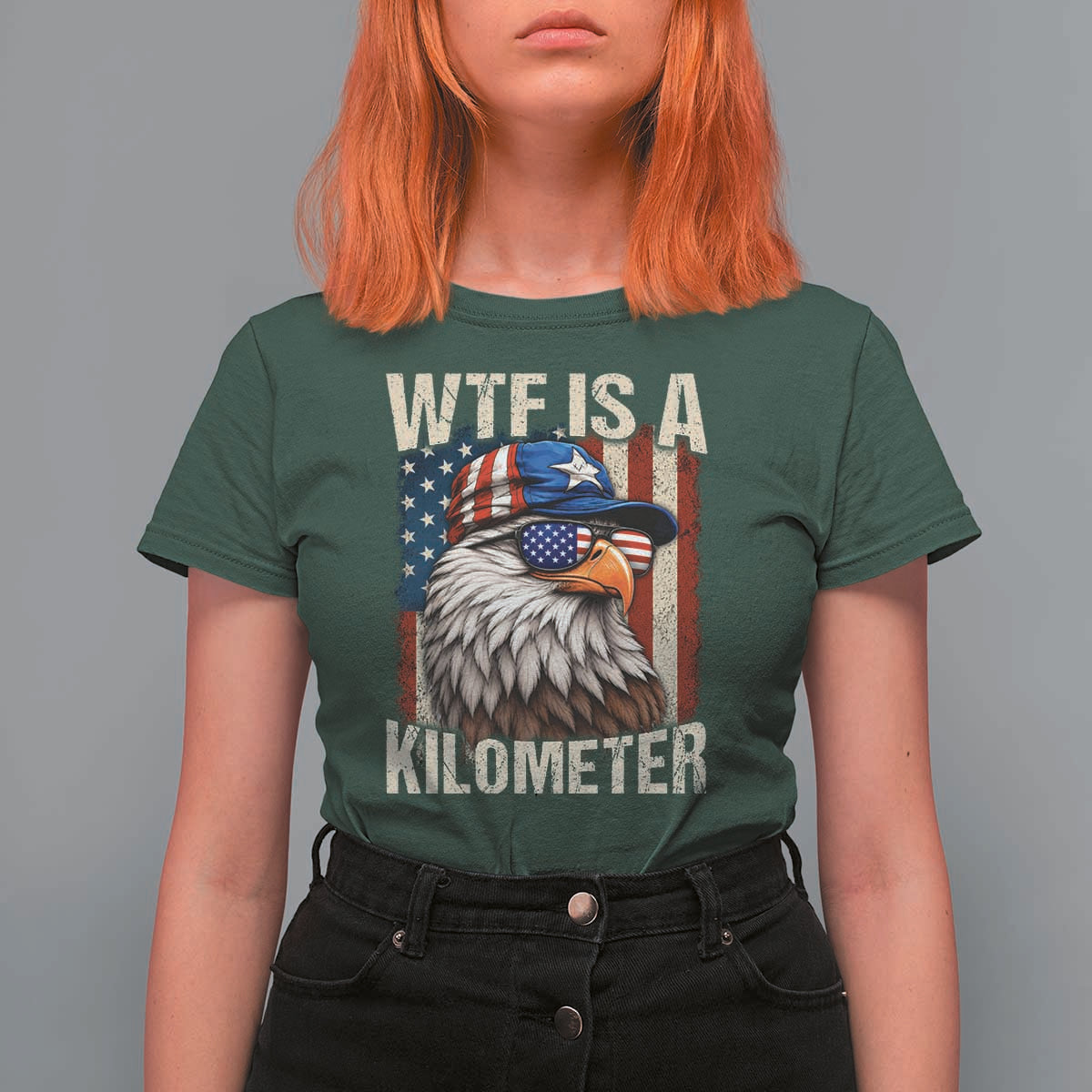 WTF Is A Kilometer T Shirt For Women Bald Eagle 4th of July Funny USA Patriotic