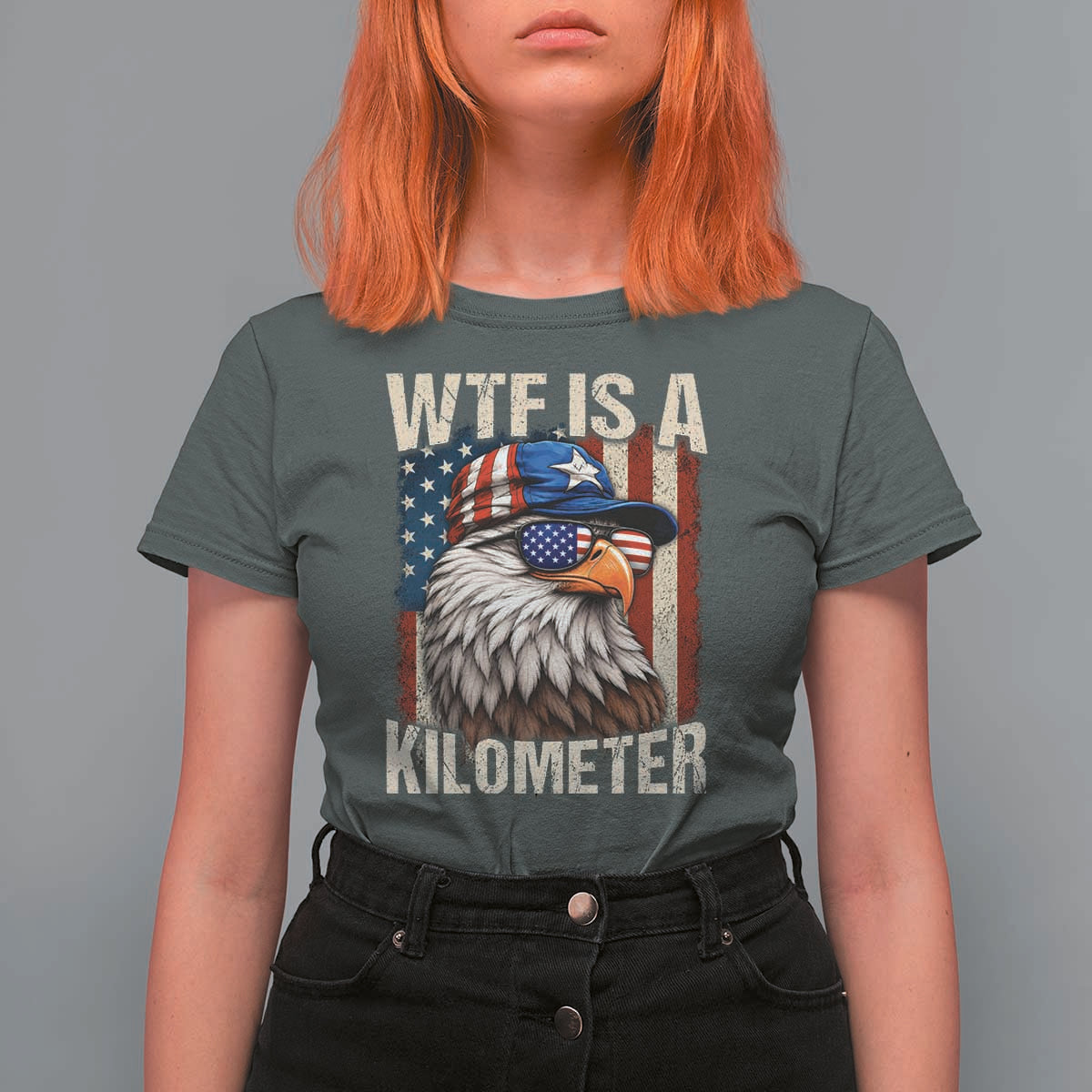WTF Is A Kilometer T Shirt For Women Bald Eagle 4th of July Funny USA Patriotic