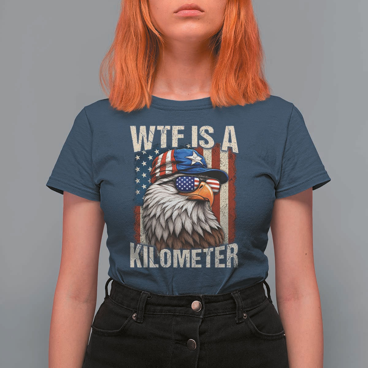 WTF Is A Kilometer T Shirt For Women Bald Eagle 4th of July Funny USA Patriotic
