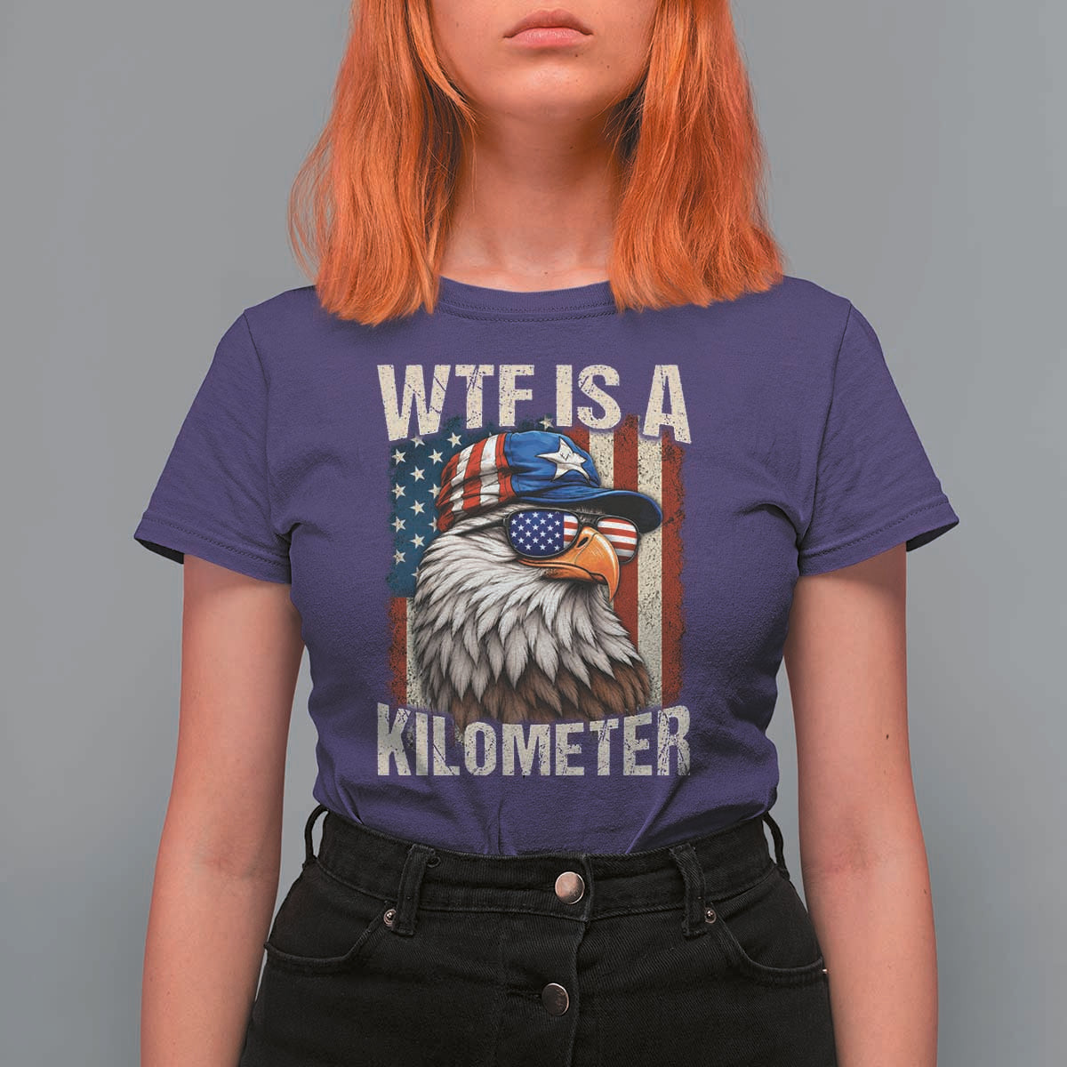 WTF Is A Kilometer T Shirt For Women Bald Eagle 4th of July Funny USA Patriotic