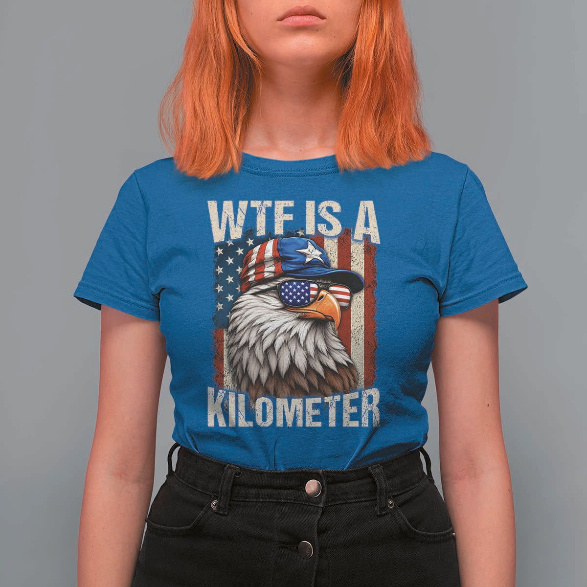 WTF Is A Kilometer T Shirt For Women Bald Eagle 4th of July Funny USA Patriotic