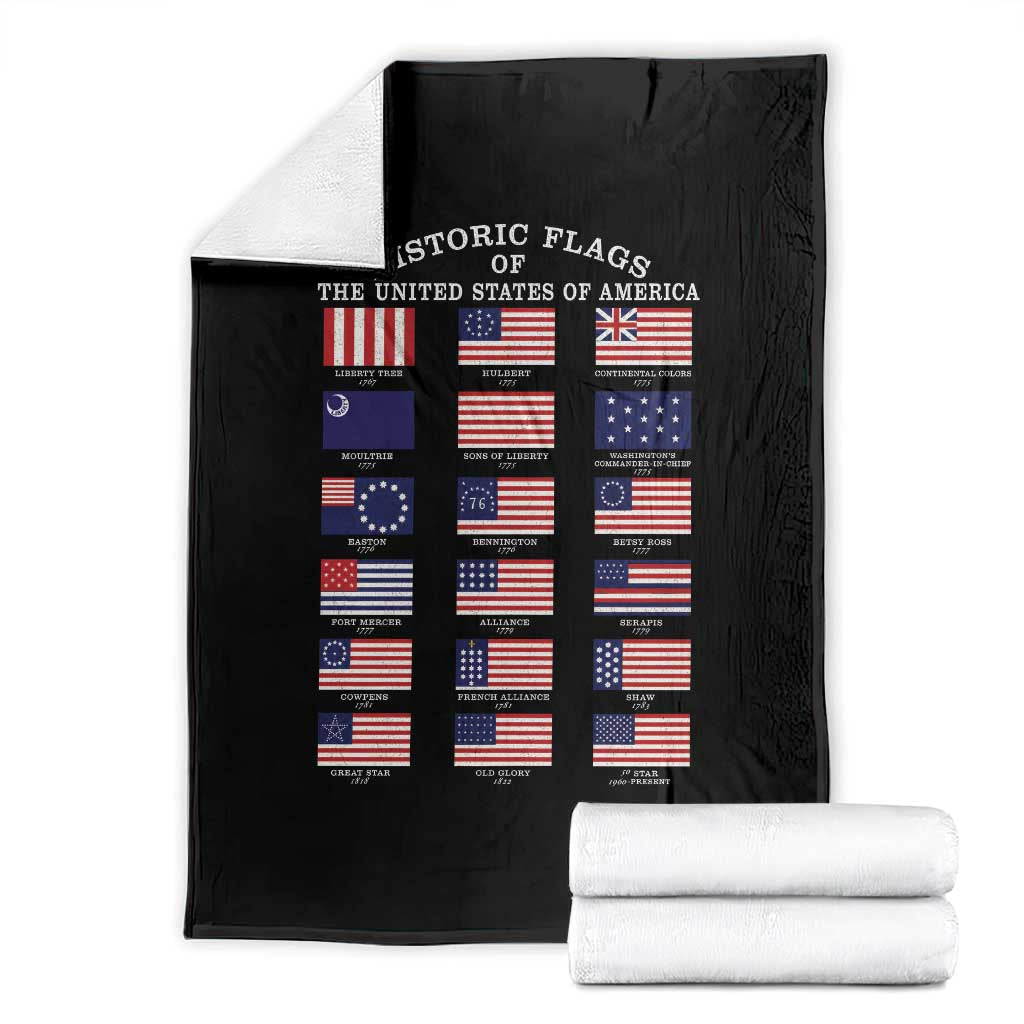 Historic Flags of The United States of America Throw Blanket US History 4th of July