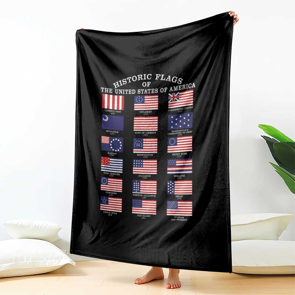Historic Flags of The United States of America Throw Blanket US History 4th of July