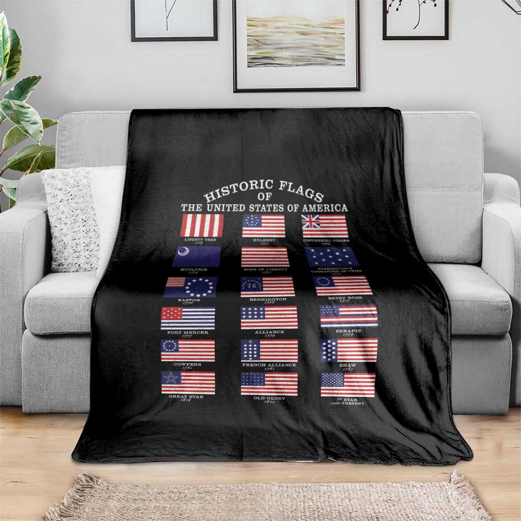 Historic Flags of The United States of America Throw Blanket US History 4th of July