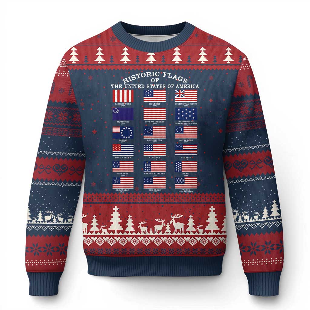 Historic Flags of The United States of America Ugly Christmas Sweater US History 4th of July