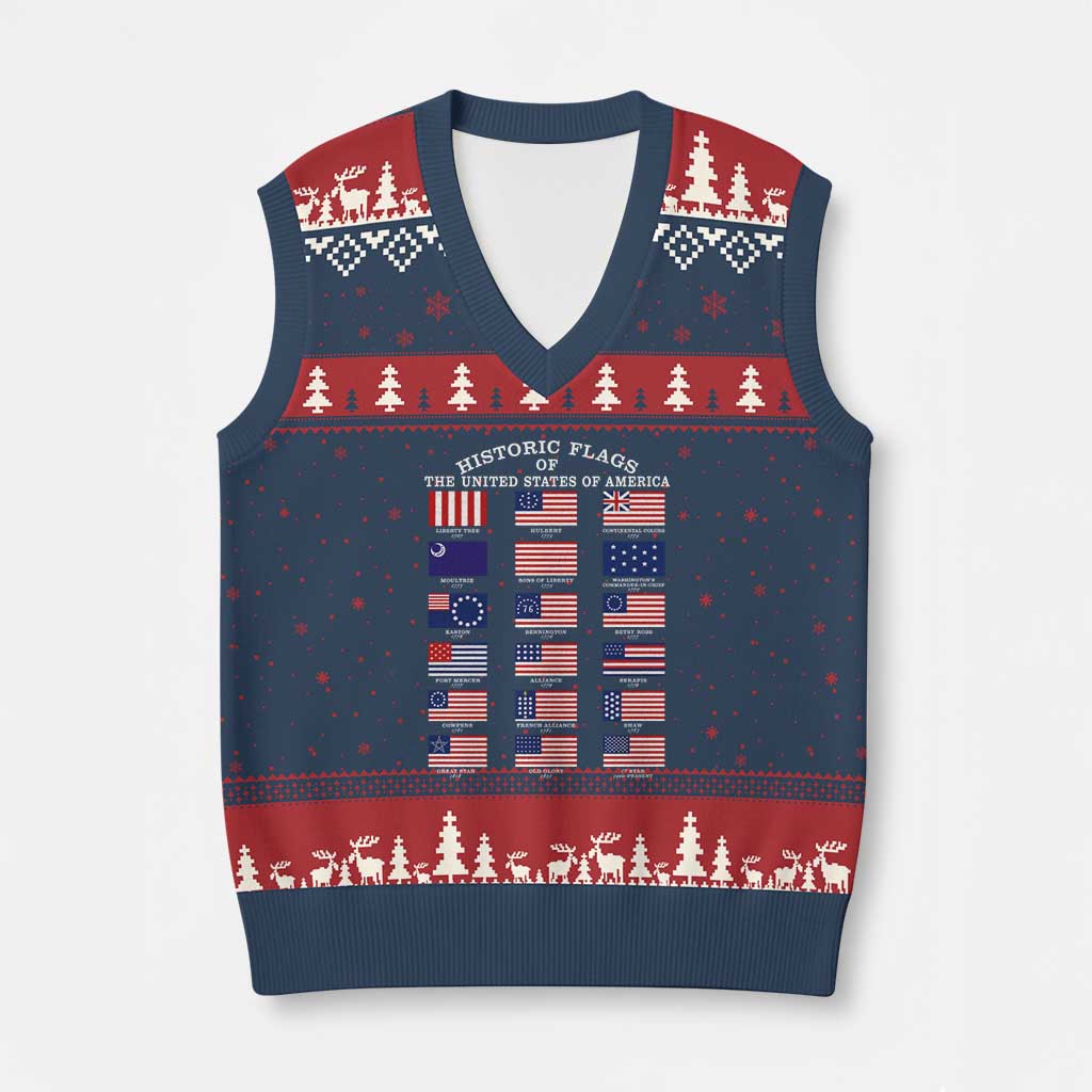 Historic Flags of The United States of America V-Neck Knit Sweater Vest US History 4th of July