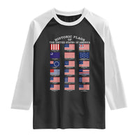 Historic Flags of The United States of America Raglan Shirt US History 4th of July