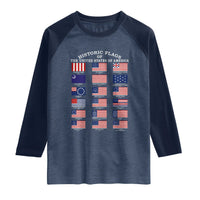 Historic Flags of The United States of America Raglan Shirt US History 4th of July
