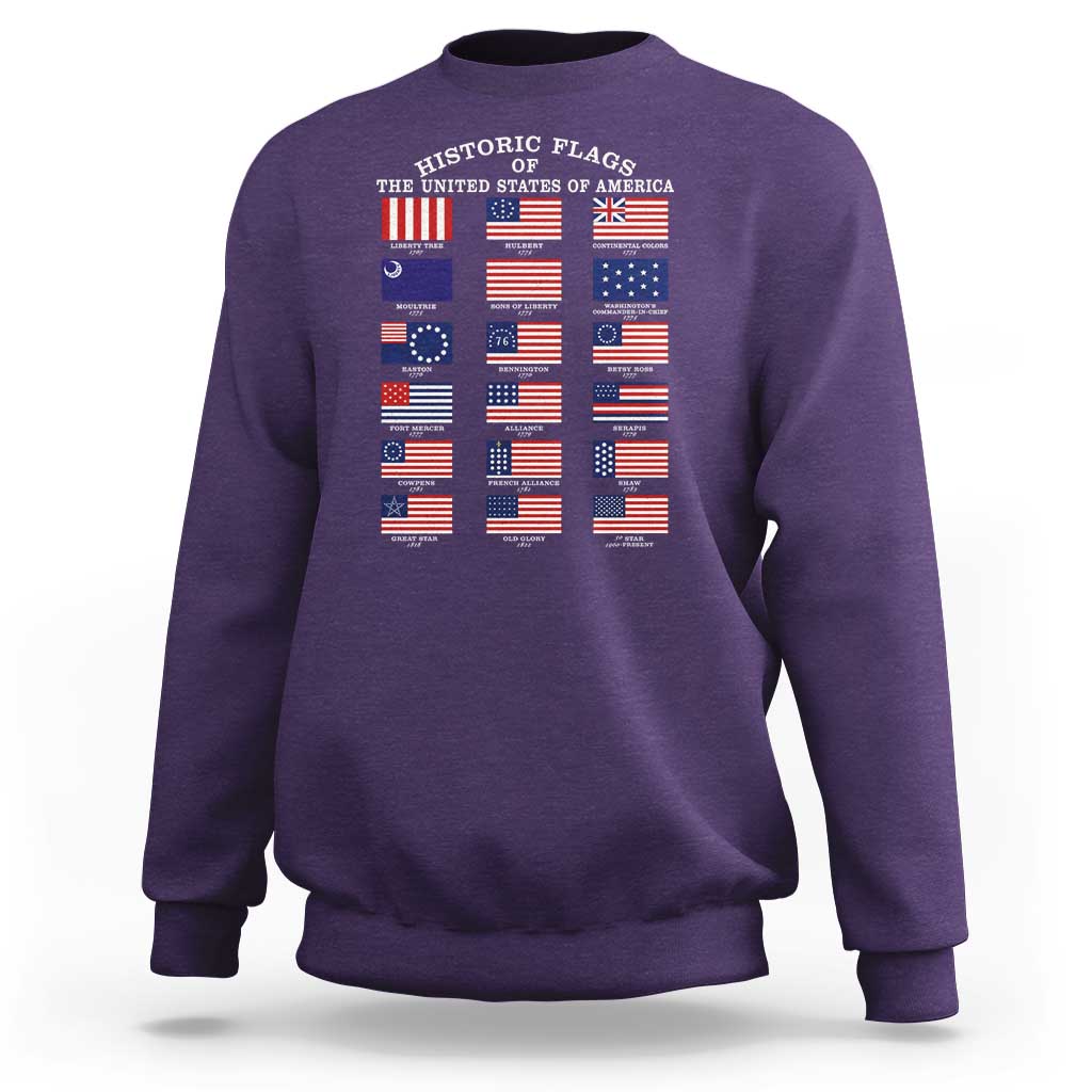 Historic Flags of The United States of America Sweatshirt US History 4th of July