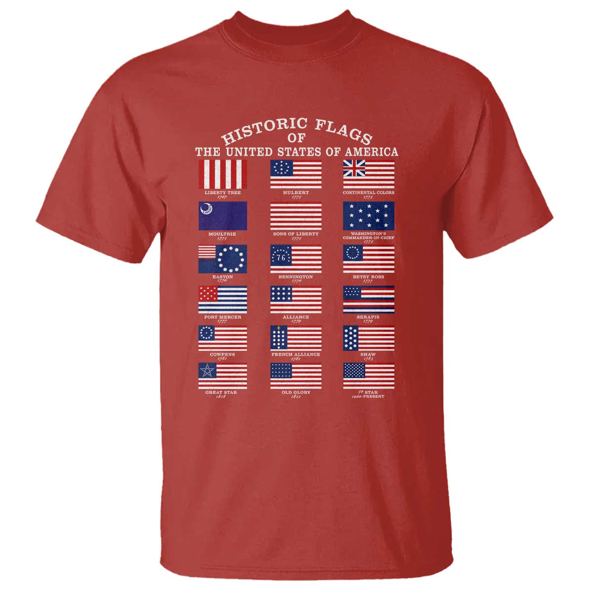 Historic Flags of The United States of America T Shirt US History 4th of July