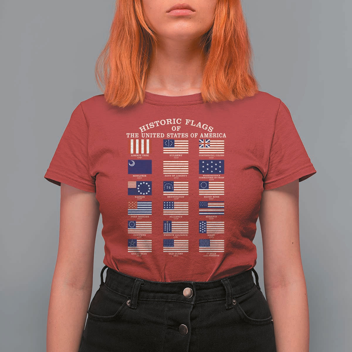 Historic Flags of The United States of America T Shirt For Women US History 4th of July
