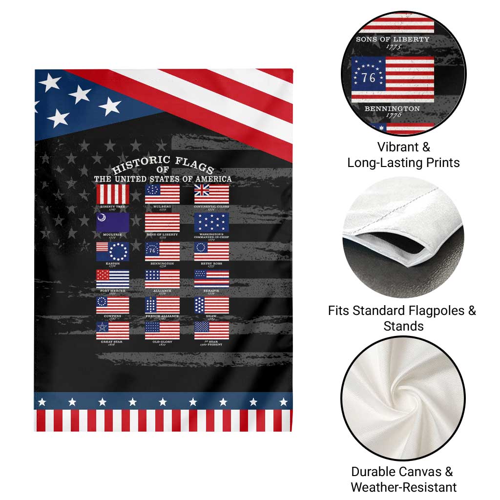 Historic Flags of The United States of America Patriotic Garden Flag US History 4th of July