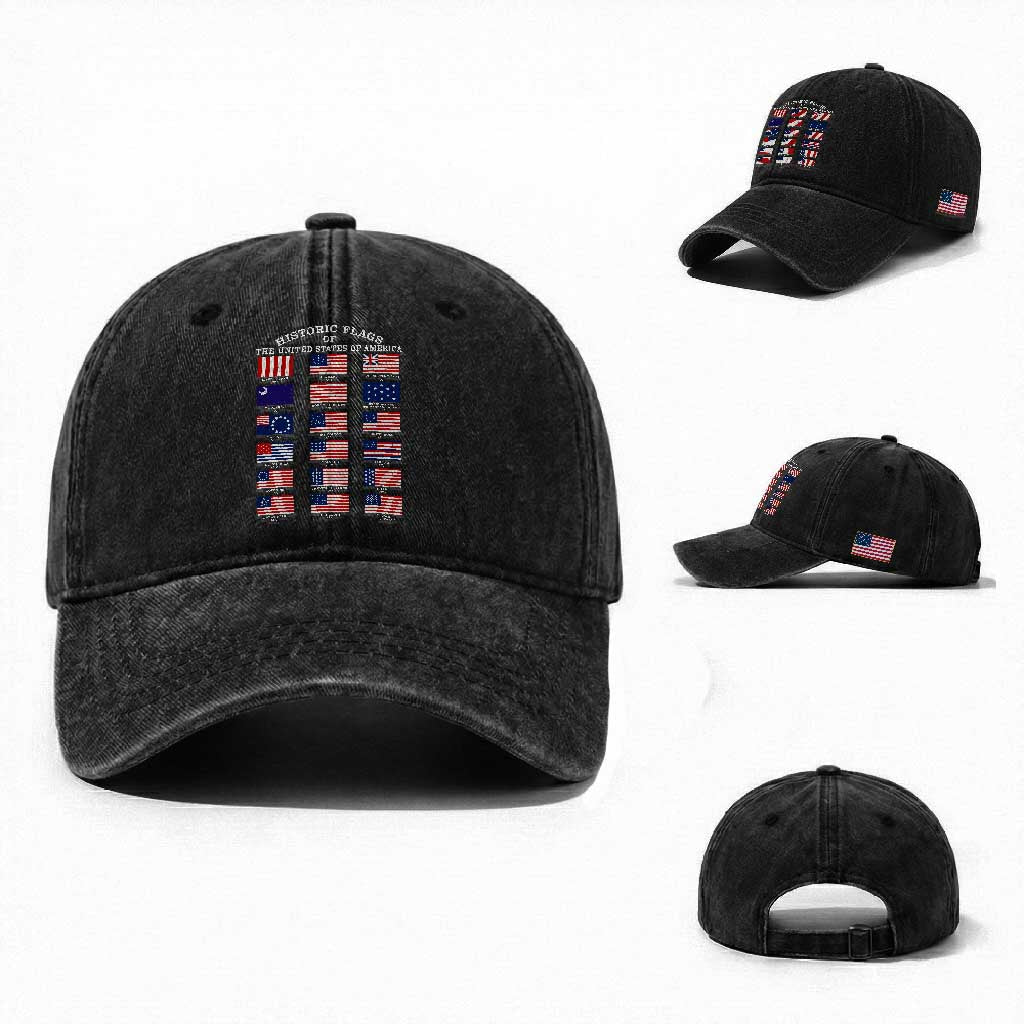 Historic Flags of The United States of America Washed Cotton Baseball Cap US History 4th of July