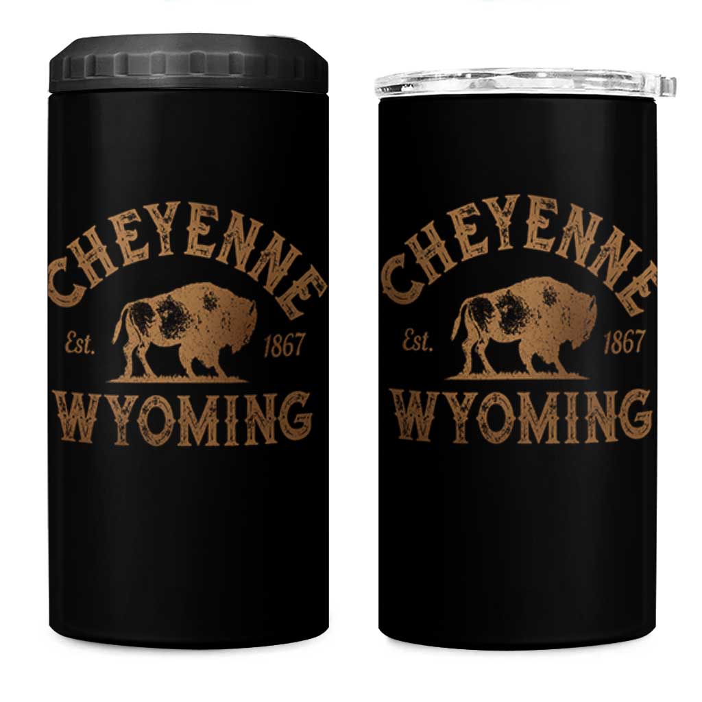 Cheyenne Wyoming Est 1867 WY Bison Cowboy State Pride 4 in 1 Can Cooler Tumbler