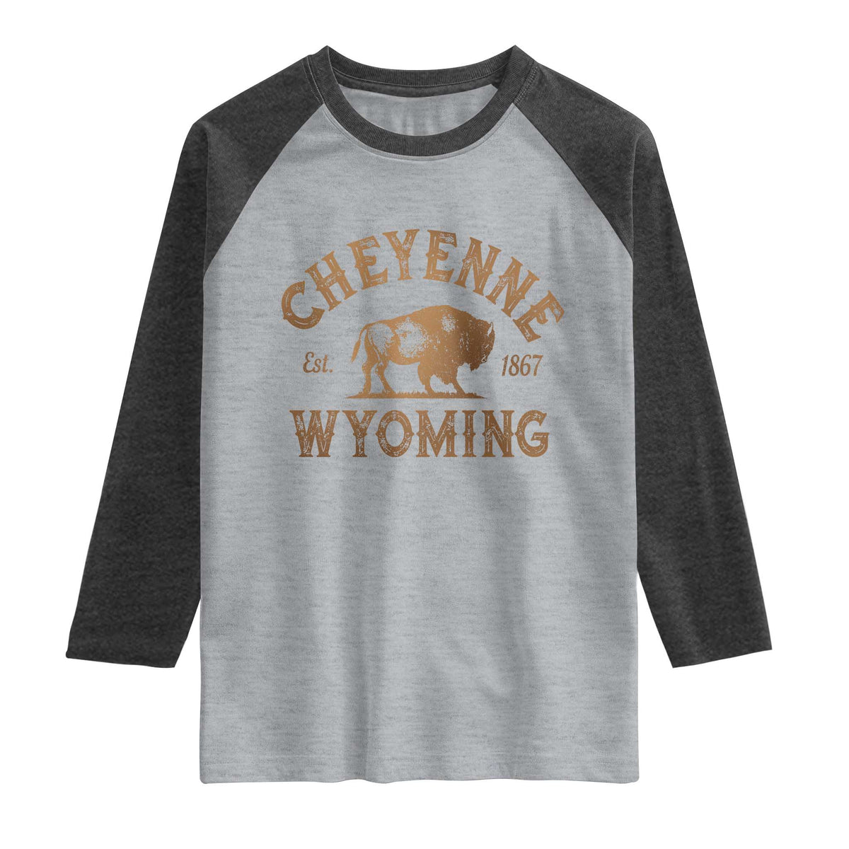 Cheyenne Wyoming Est 1867 WY Bison Cowboy State Pride Raglan Shirt