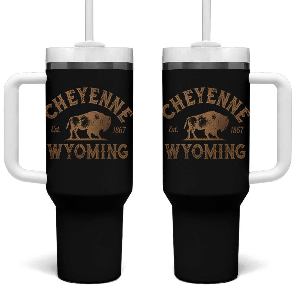 Cheyenne Wyoming Est 1867 WY Bison Cowboy State Pride Tumbler With Handle