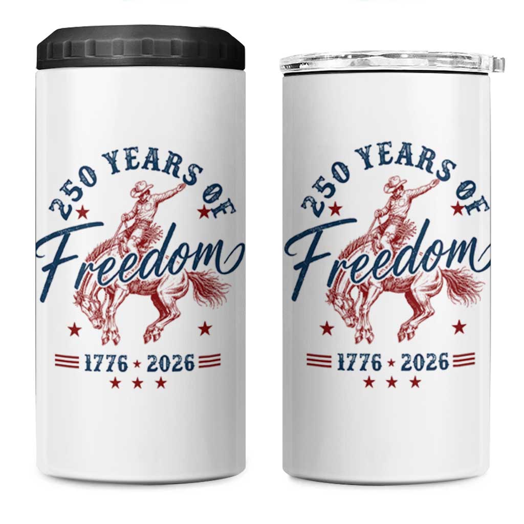 250 Years Of Freedom Cowboy 4 in 1 Can Cooler Tumbler Western 250th Anniversary USA 1776 2026