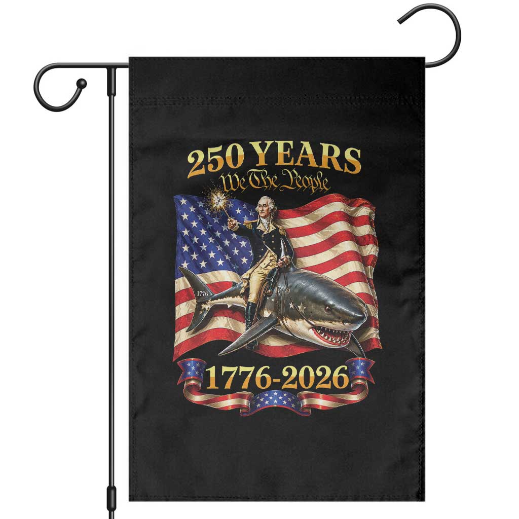 250 Years George Washington Riding Shark Garden Flag Funny July 4th American Flag 1776 2026