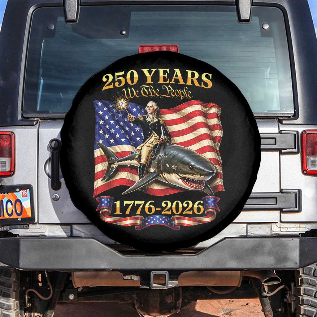 250 Years George Washington Riding Shark Spare Tire Cover Funny July 4th American Flag 1776 2026