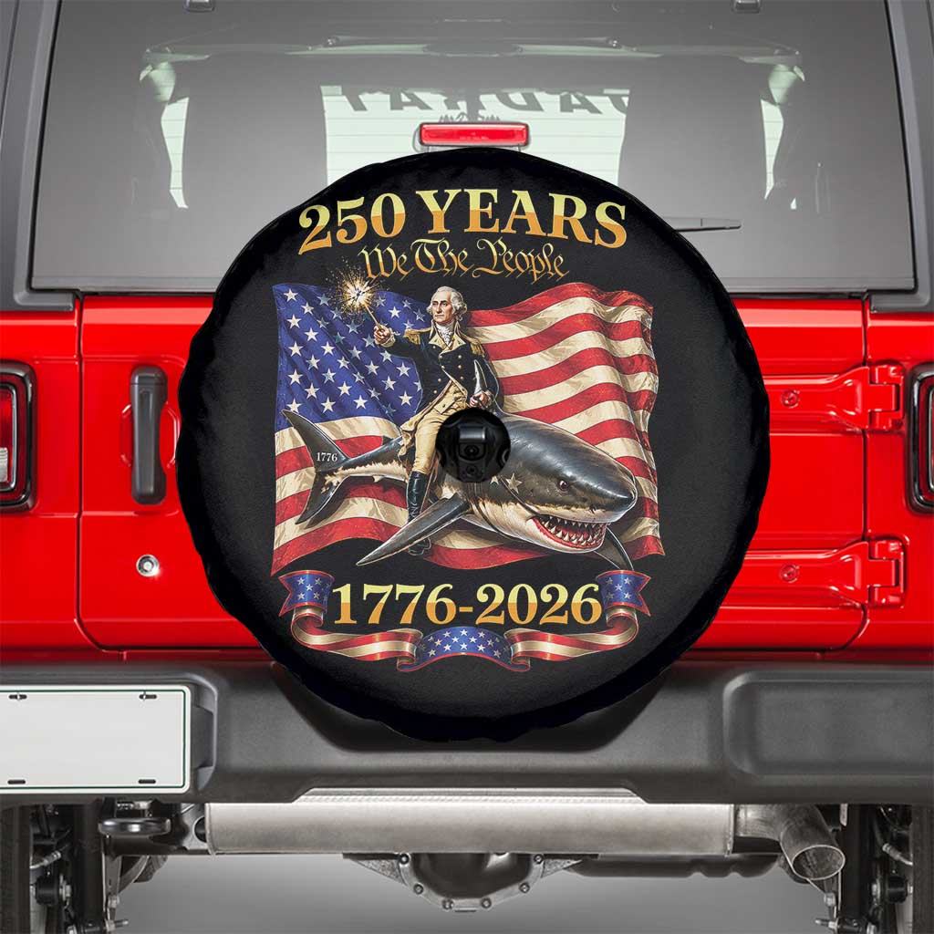 250 Years George Washington Riding Shark Spare Tire Cover Funny July 4th American Flag 1776 2026