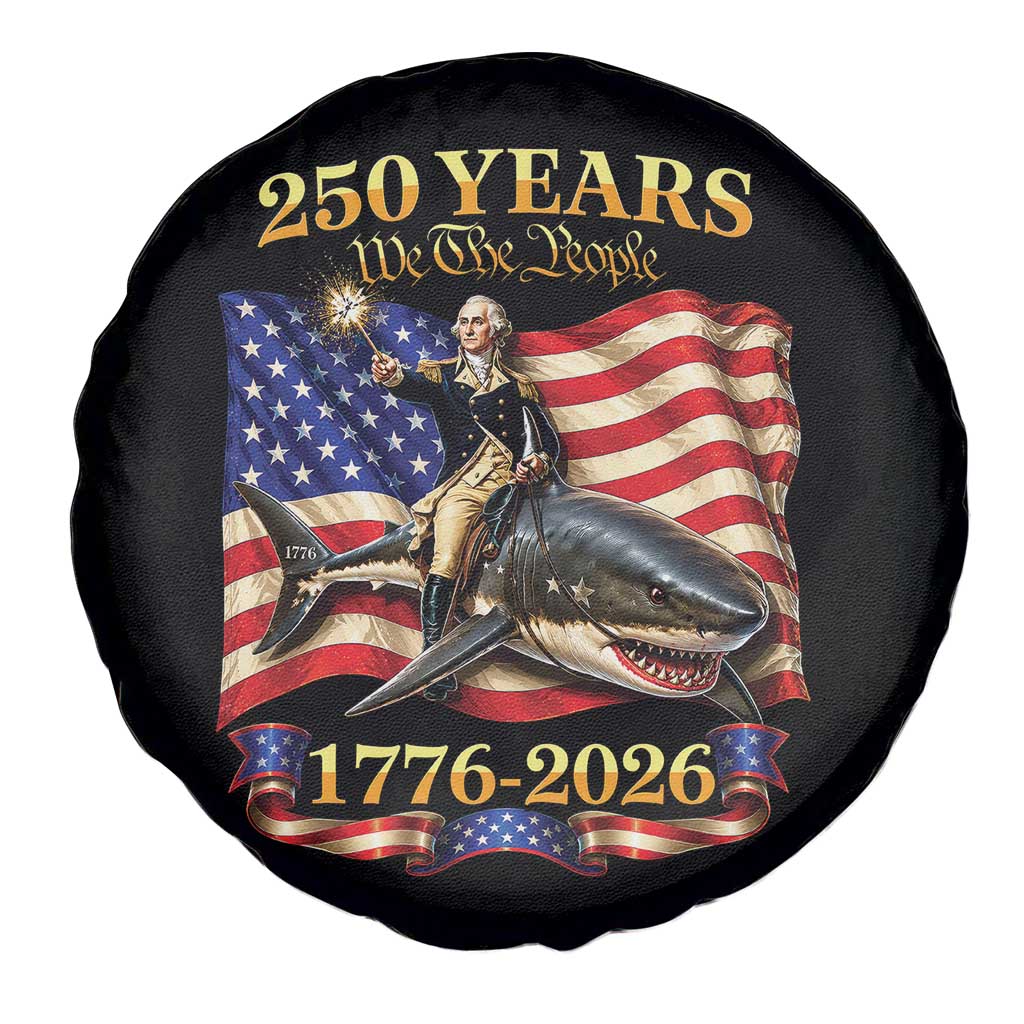 250 Years George Washington Riding Shark Spare Tire Cover Funny July 4th American Flag 1776 2026