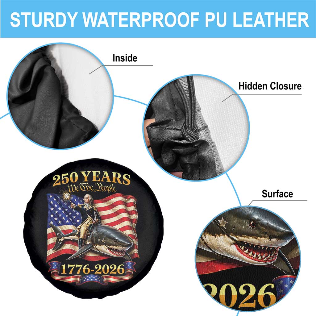 250 Years George Washington Riding Shark Spare Tire Cover Funny July 4th American Flag 1776 2026