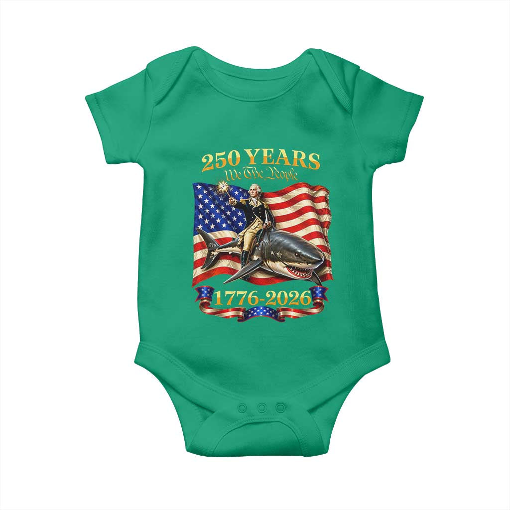 250 Years George Washington Riding Shark Baby Onesie Funny July 4th American Flag 1776 2026