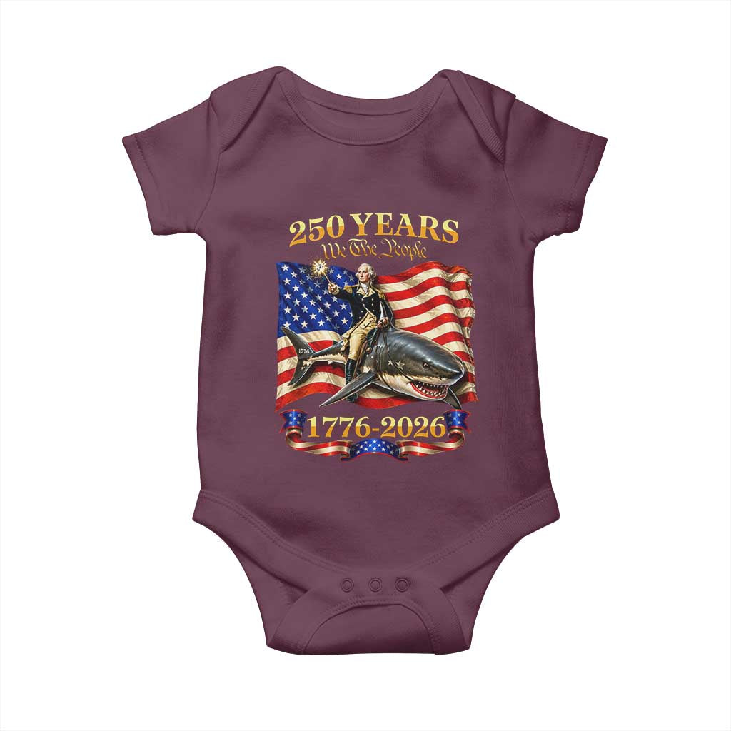 250 Years George Washington Riding Shark Baby Onesie Funny July 4th American Flag 1776 2026