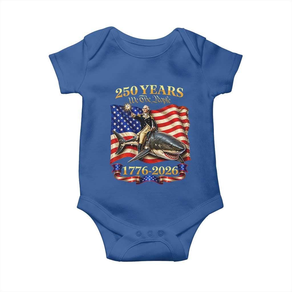 250 Years George Washington Riding Shark Baby Onesie Funny July 4th American Flag 1776 2026