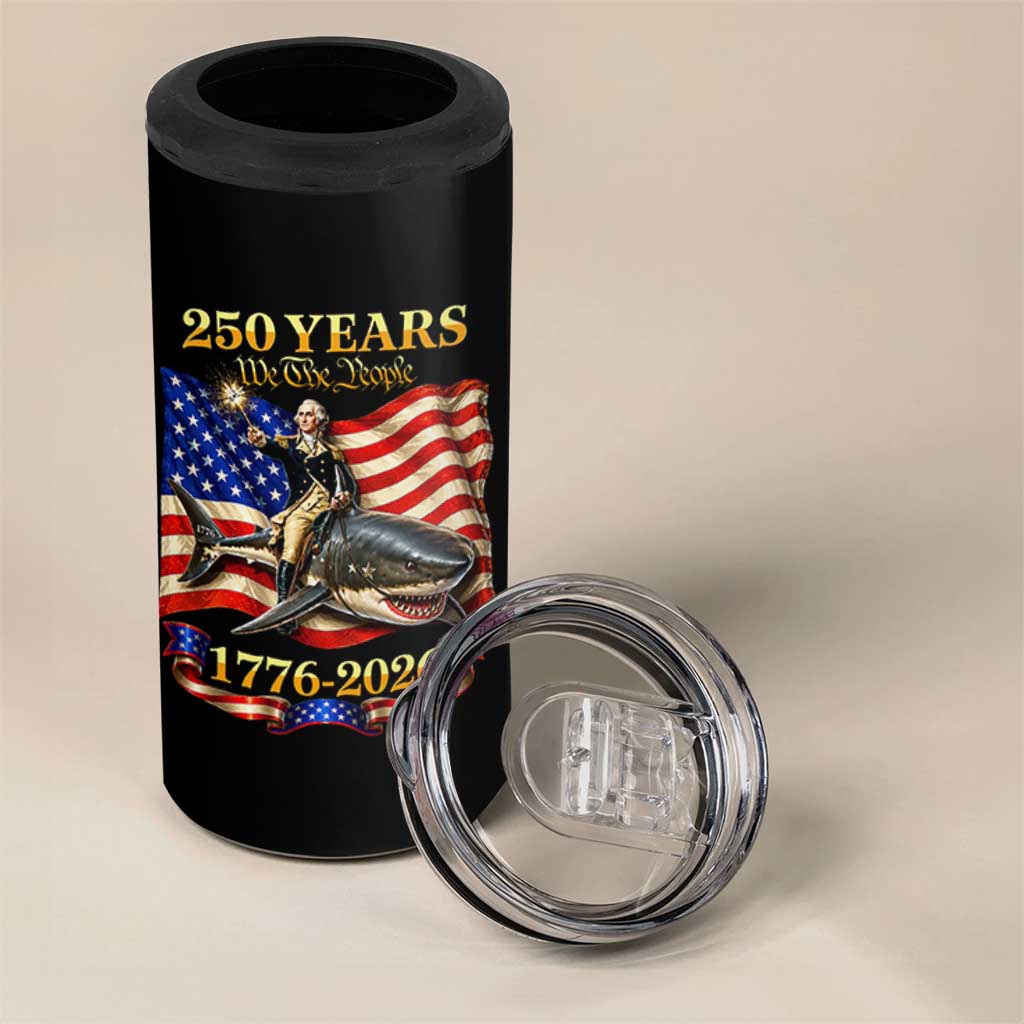 250 Years George Washington Riding Shark 4 in 1 Can Cooler Tumbler Funny July 4th American Flag 1776 2026