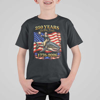 250 Years George Washington Riding Shark T Shirt For Kid Funny July 4th American Flag 1776 2026