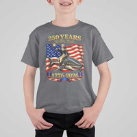 250 Years George Washington Riding Shark T Shirt For Kid Funny July 4th American Flag 1776 2026