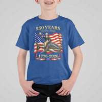 250 Years George Washington Riding Shark T Shirt For Kid Funny July 4th American Flag 1776 2026