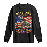 250 Years George Washington Riding Shark Long Sleeve Shirt Funny July 4th American Flag 1776 2026