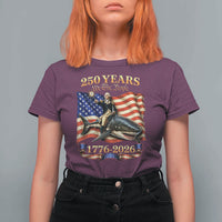 250 Years George Washington Riding Shark T Shirt For Women Funny July 4th American Flag 1776 2026