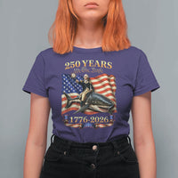 250 Years George Washington Riding Shark T Shirt For Women Funny July 4th American Flag 1776 2026